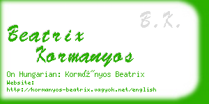 beatrix kormanyos business card